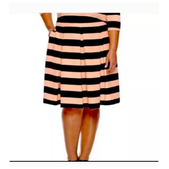 Ashley Nell Tipton for Boutique + Dresses & Skirts - Ashley Nell Tipton Pleated Stripped Skirt Plus 2X Pink Black Knee Length Pockets